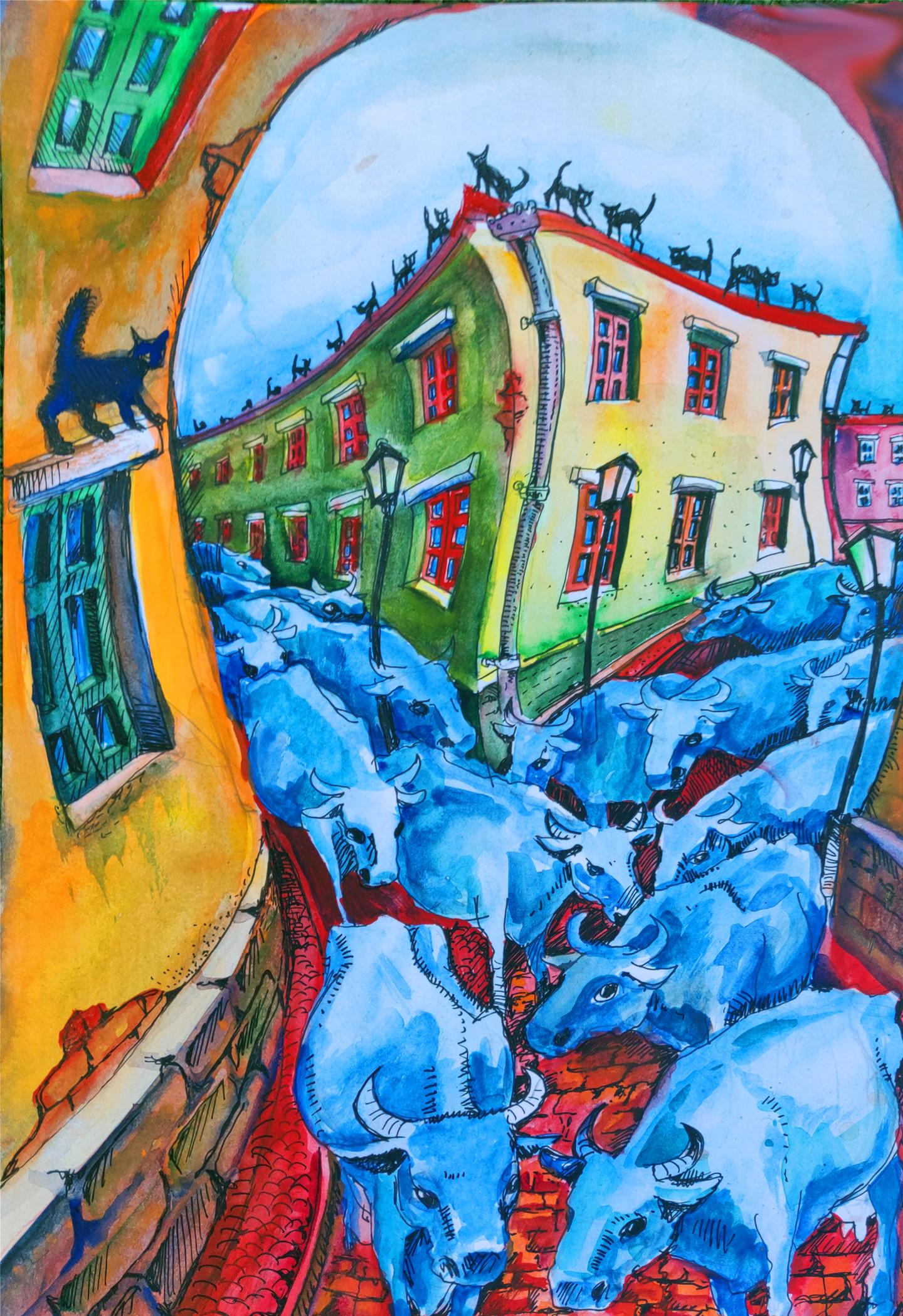 Zenya Gorlik - "Black cats are surprised to look at the blue cows