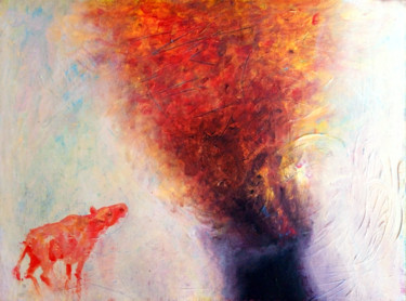 "The Red Cow Looks at Volcanic Eruption"
